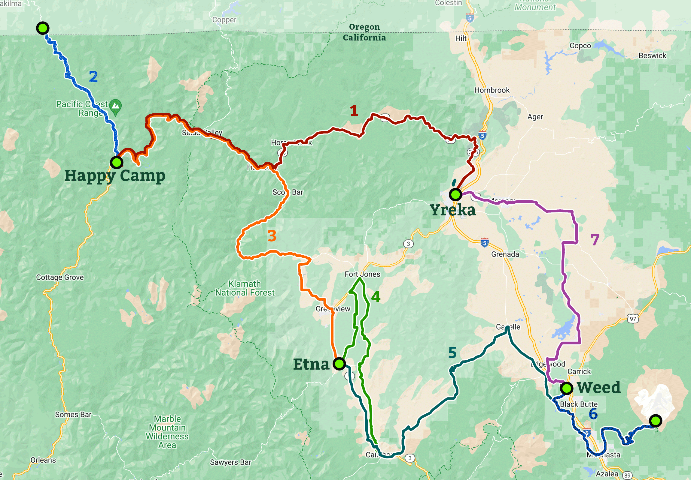 Bicycle Rides Northwest - California 2024 Route Map
